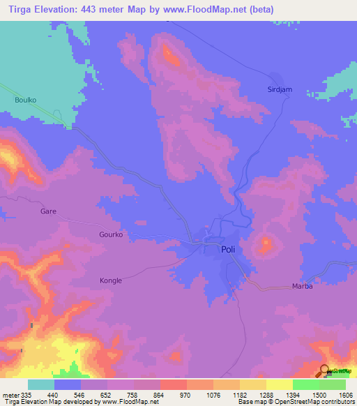 Tirga,Cameroon Elevation Map