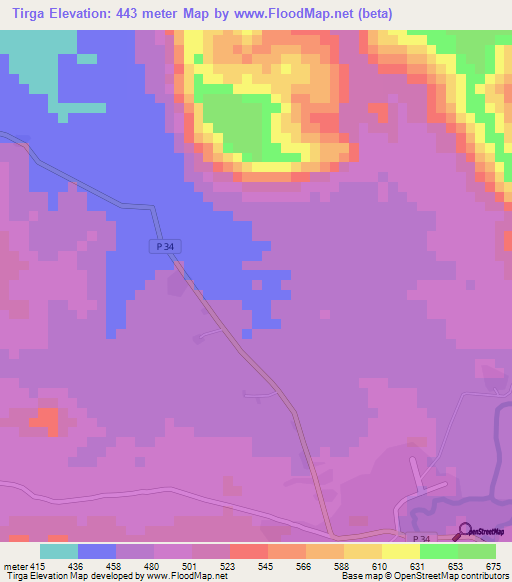 Tirga,Cameroon Elevation Map