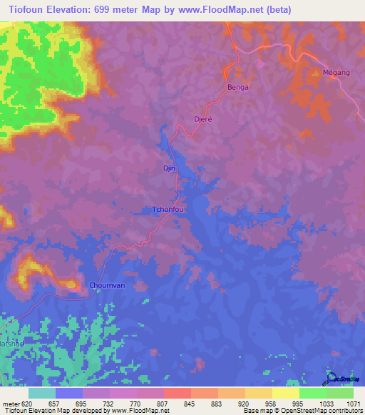 Tiofoun,Cameroon Elevation Map