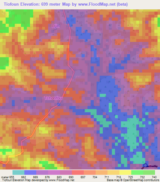 Tiofoun,Cameroon Elevation Map