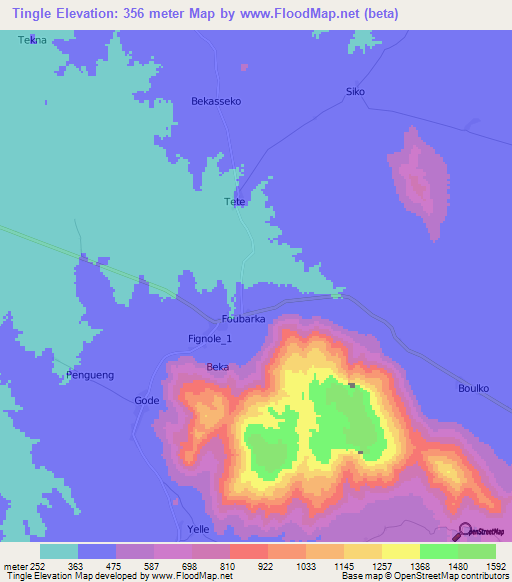 Tingle,Cameroon Elevation Map