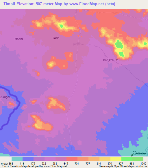 Timpil,Cameroon Elevation Map