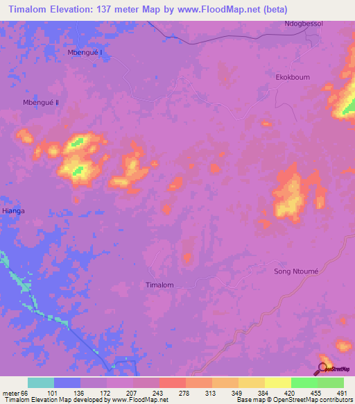 Timalom,Cameroon Elevation Map