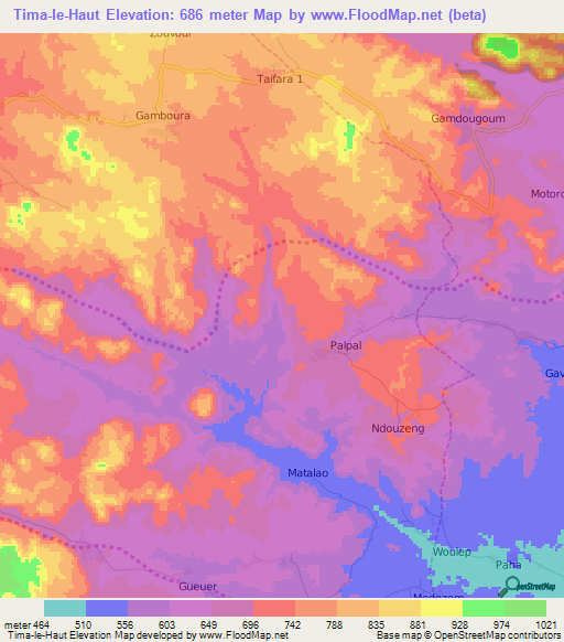 Tima-le-Haut,Cameroon Elevation Map