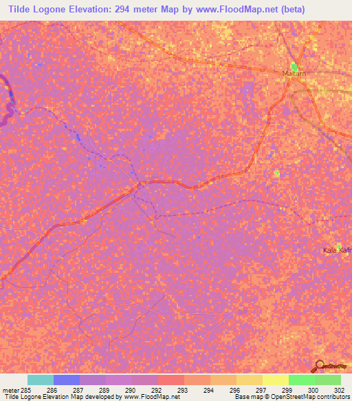 Tilde Logone,Cameroon Elevation Map