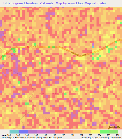 Tilde Logone,Cameroon Elevation Map