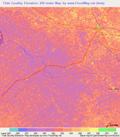 Tilde Goulfey,Cameroon Elevation Map