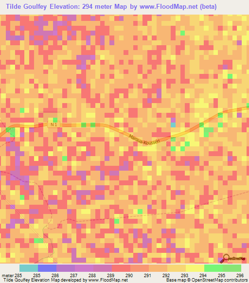 Tilde Goulfey,Cameroon Elevation Map