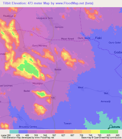 Tilbit,Cameroon Elevation Map