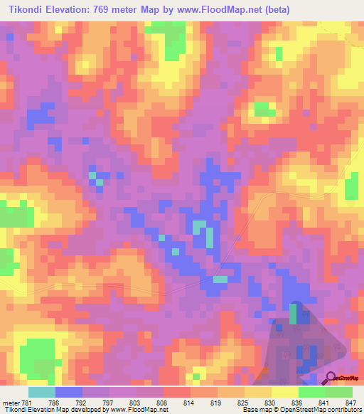 Tikondi,Cameroon Elevation Map