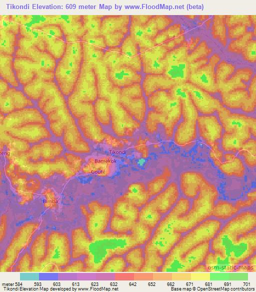 Tikondi,Cameroon Elevation Map