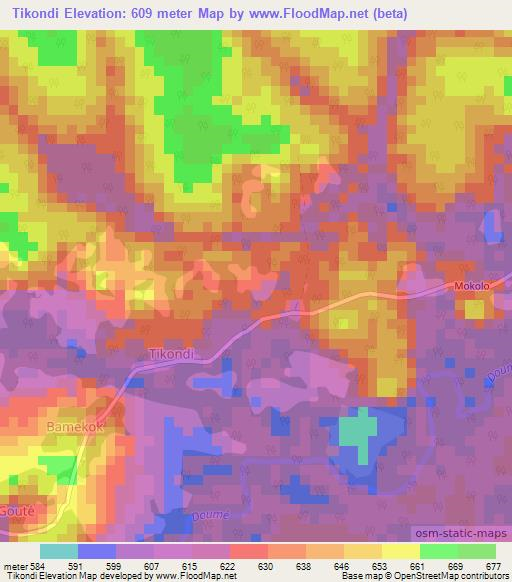 Tikondi,Cameroon Elevation Map