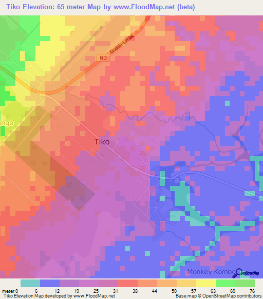 Tiko,Cameroon Elevation Map