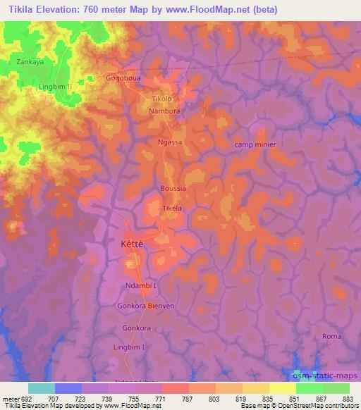 Tikila,Cameroon Elevation Map