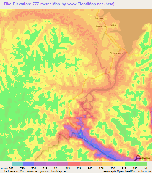 Tike,Cameroon Elevation Map