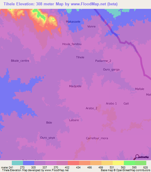 Tihele,Cameroon Elevation Map