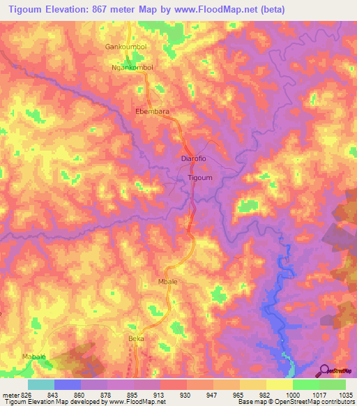 Tigoum,Cameroon Elevation Map