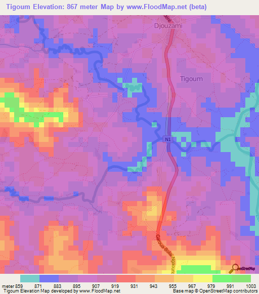 Tigoum,Cameroon Elevation Map