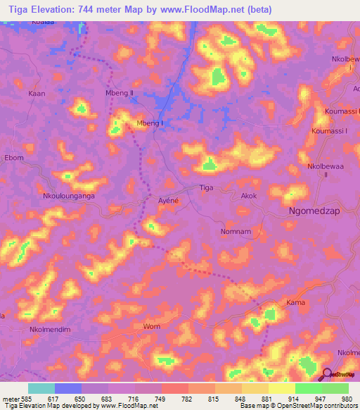 Tiga,Cameroon Elevation Map