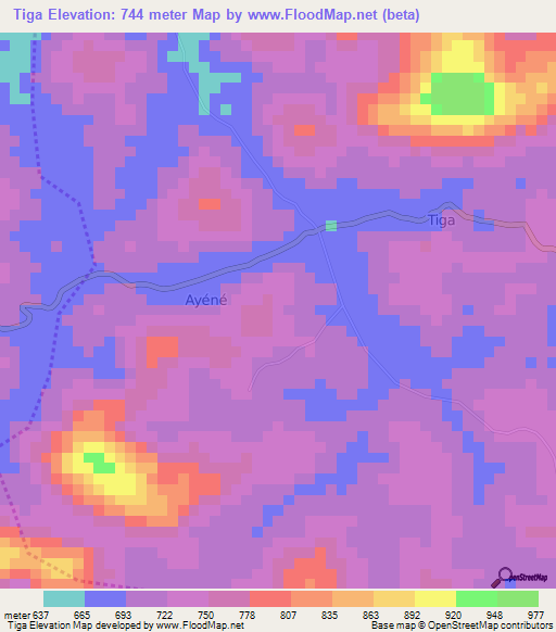 Tiga,Cameroon Elevation Map