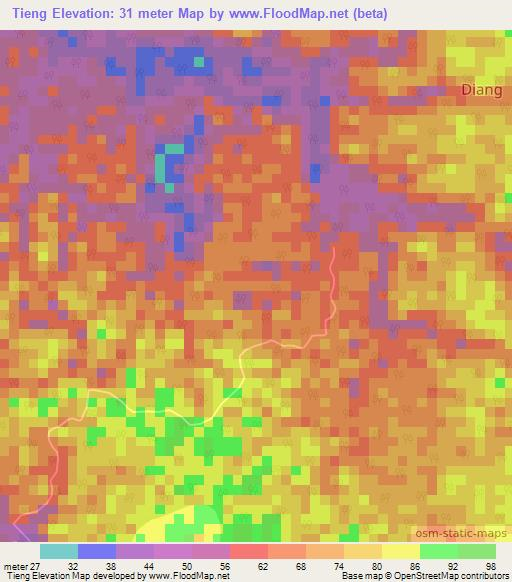 Tieng,Cameroon Elevation Map