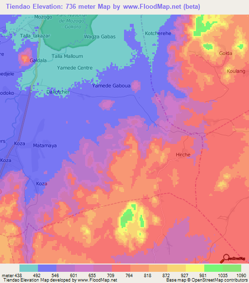 Tiendao,Cameroon Elevation Map