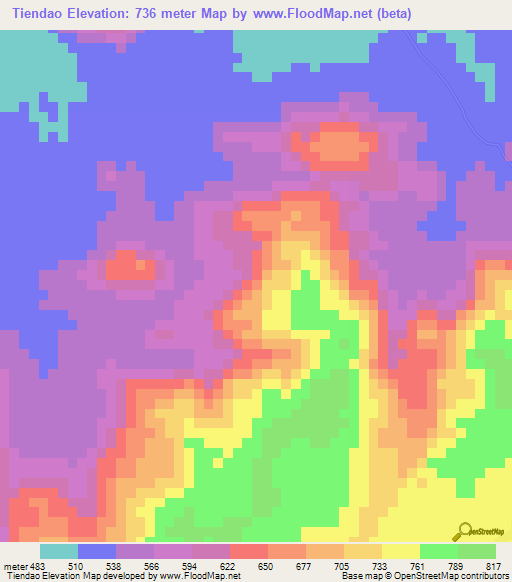 Tiendao,Cameroon Elevation Map