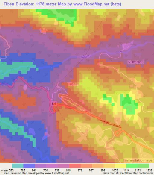 Tiben,Cameroon Elevation Map