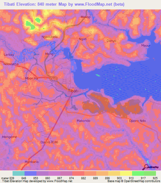 Tibati,Cameroon Elevation Map