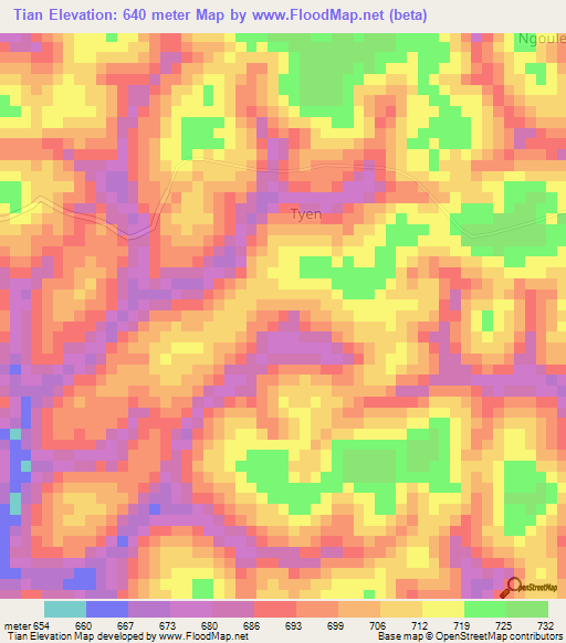 Tian,Cameroon Elevation Map