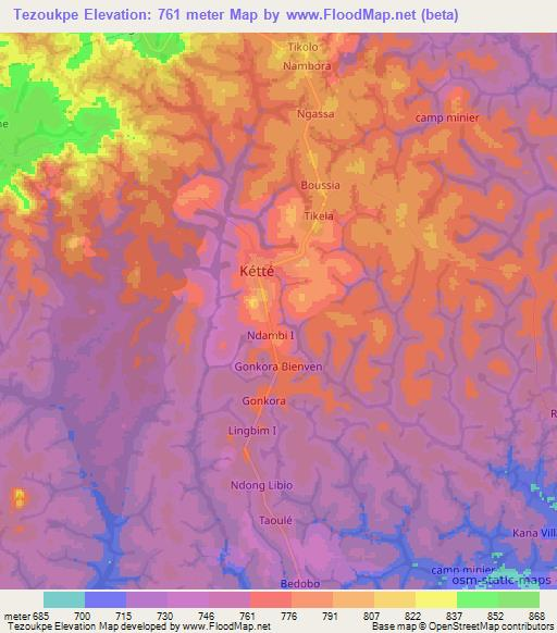 Tezoukpe,Cameroon Elevation Map