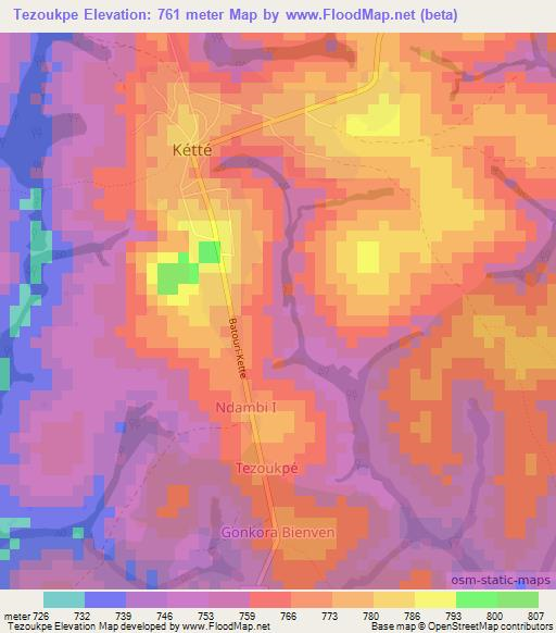 Tezoukpe,Cameroon Elevation Map