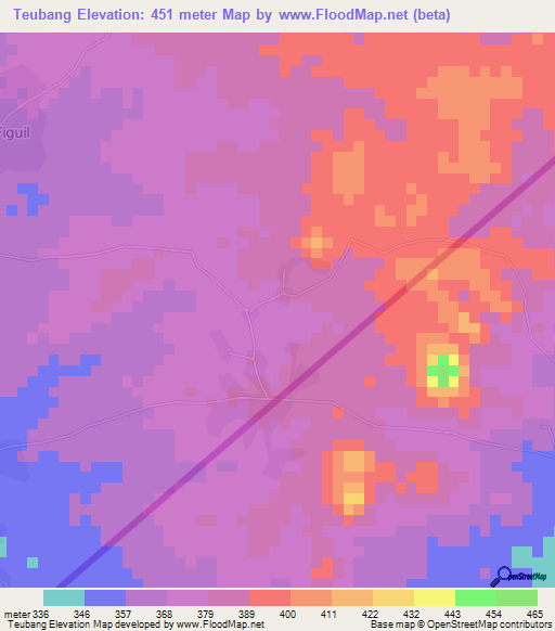 Teubang,Cameroon Elevation Map