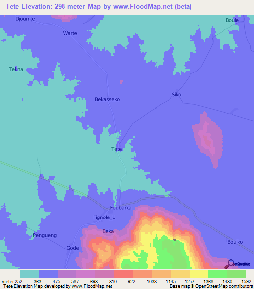 Tete,Cameroon Elevation Map