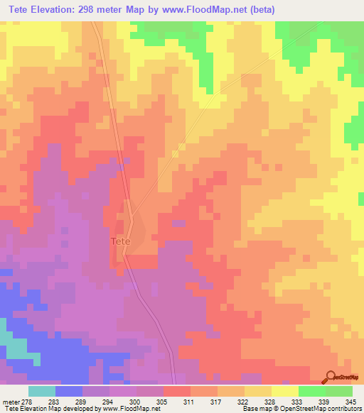 Tete,Cameroon Elevation Map