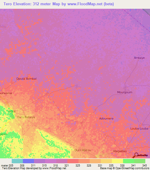 Tero,Cameroon Elevation Map