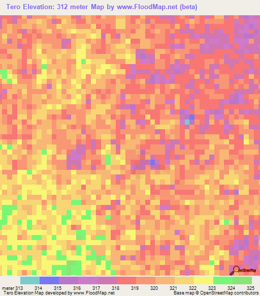 Tero,Cameroon Elevation Map