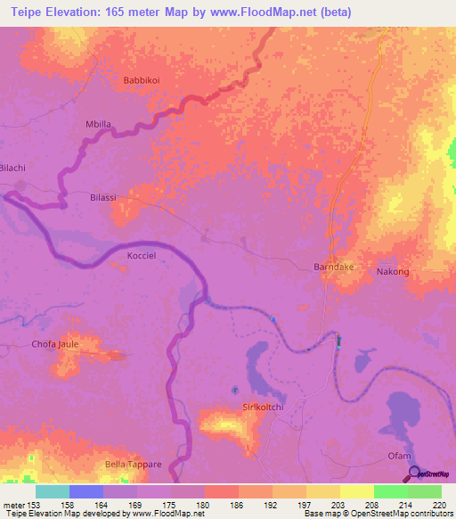 Teipe,Cameroon Elevation Map