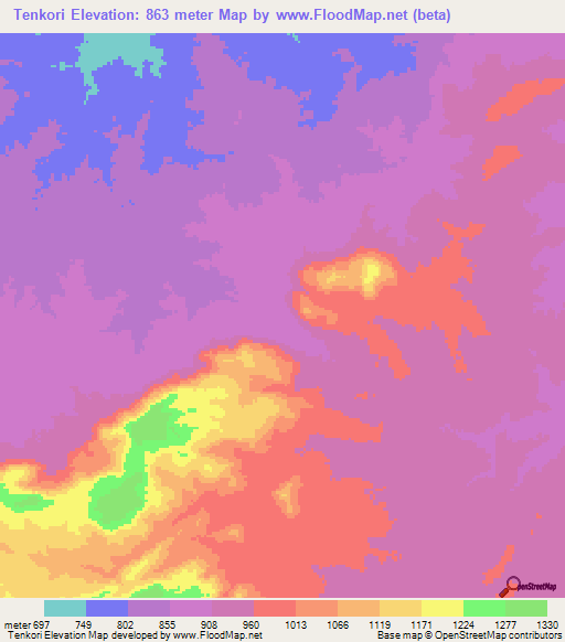 Tenkori,Cameroon Elevation Map