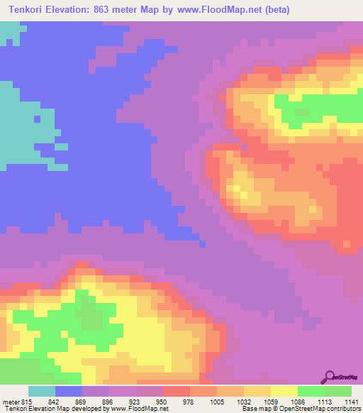 Tenkori,Cameroon Elevation Map