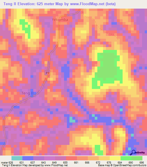 Teng II,Cameroon Elevation Map