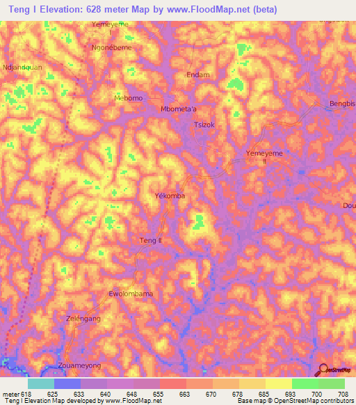 Teng I,Cameroon Elevation Map