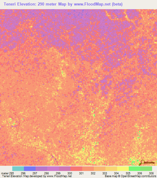 Teneri,Cameroon Elevation Map