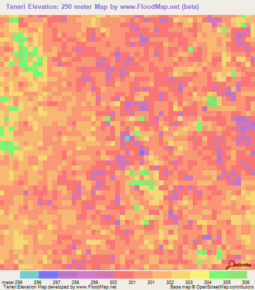 Teneri,Cameroon Elevation Map