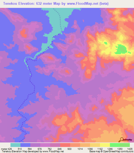 Tenekou,Cameroon Elevation Map