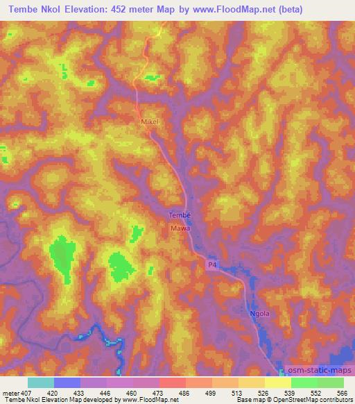 Tembe Nkol,Cameroon Elevation Map