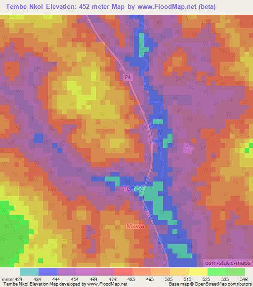 Tembe Nkol,Cameroon Elevation Map