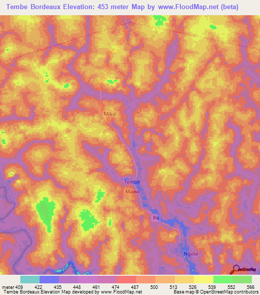 Tembe Bordeaux,Cameroon Elevation Map