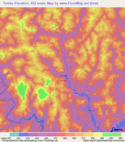 Tembe,Cameroon Elevation Map