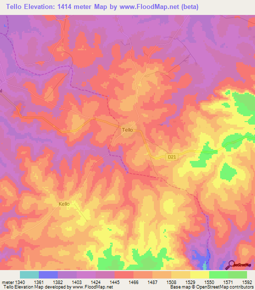 Tello,Cameroon Elevation Map